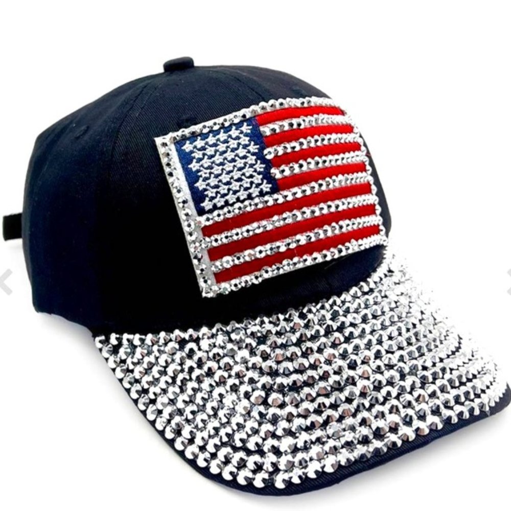 USA Flag Studded Bling Baseball Cap